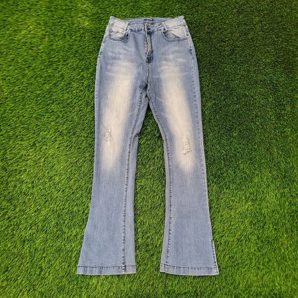 Vintage Y2K Flared Jeans Womens 3/4 28x32 Blue - Picture 1 of 16
